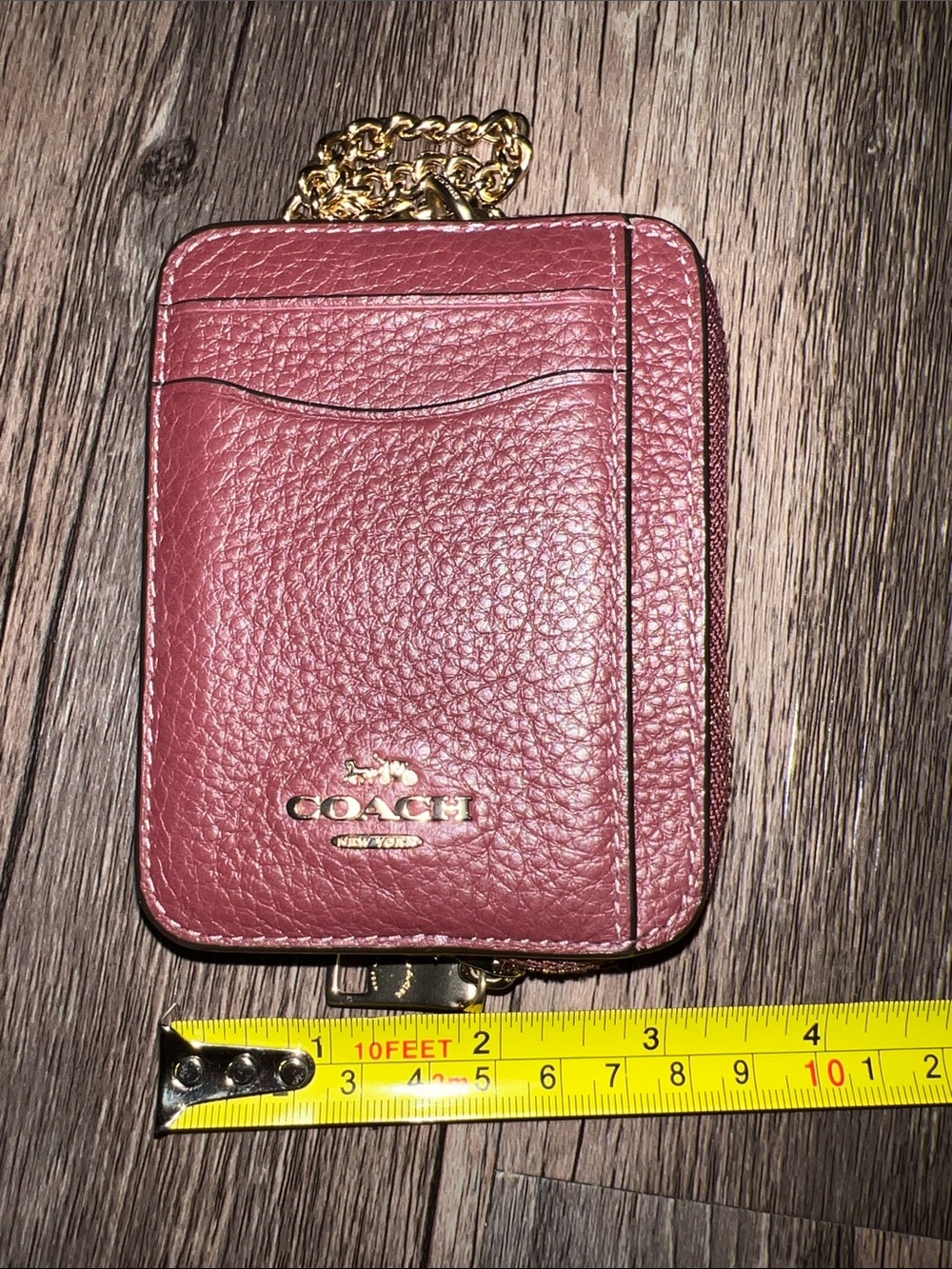 Coach Pebbled Leather Card Holder in Burgundy with Gold Hardware - Picture 7 of 8